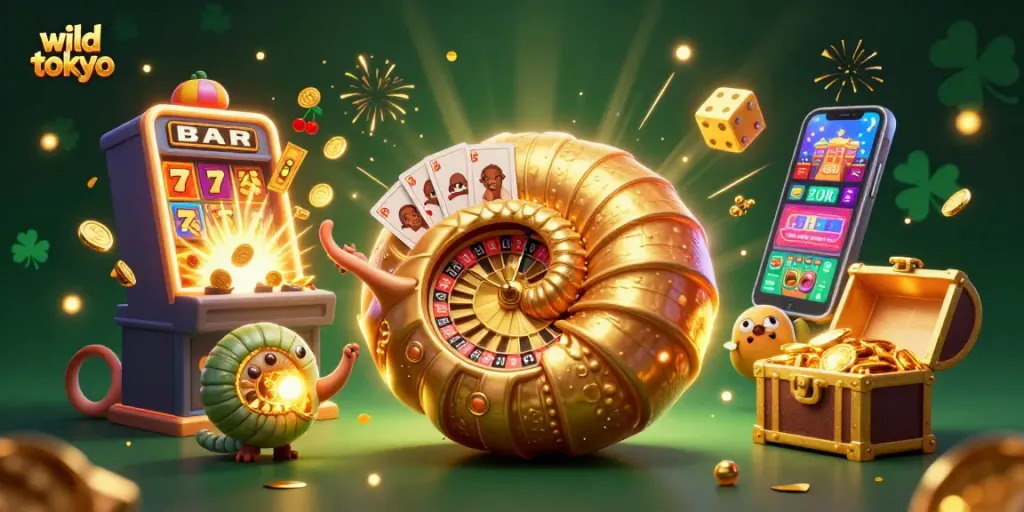 Experience wild tokyo thrills with vibrant 3D casino art showcasing exciting games and a jackpot explosion.